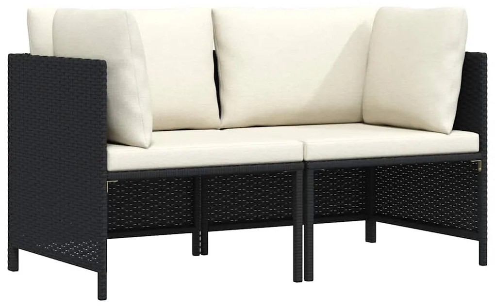 313512 vidaXL 2-местен градински диван с възглавници, черен полиратан