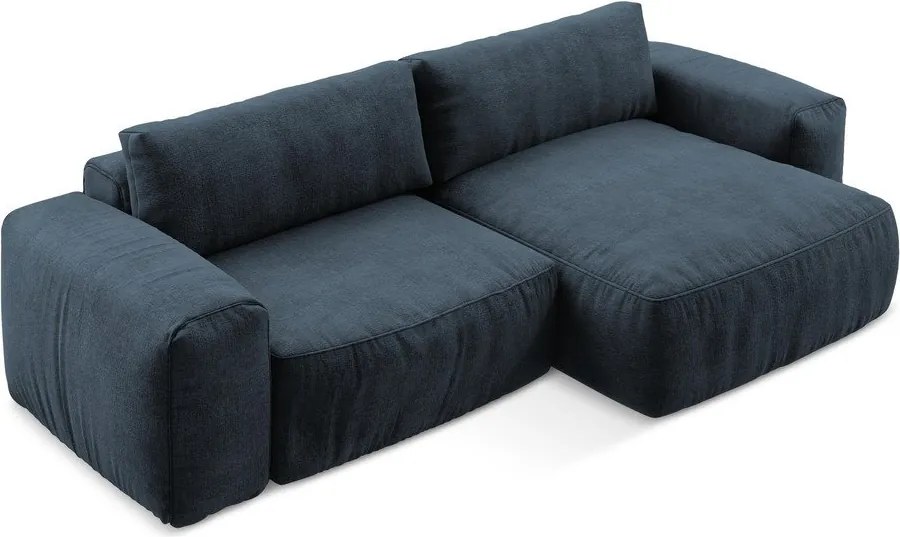 Тъмносин шенилов сгъваем ъглов диван (десен ъгъл) Kuki – Makamii