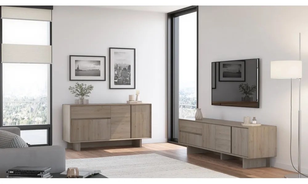 Скрин от дъбов декор в естествен цвят 146x76x45 cm Carpi – Marckeric