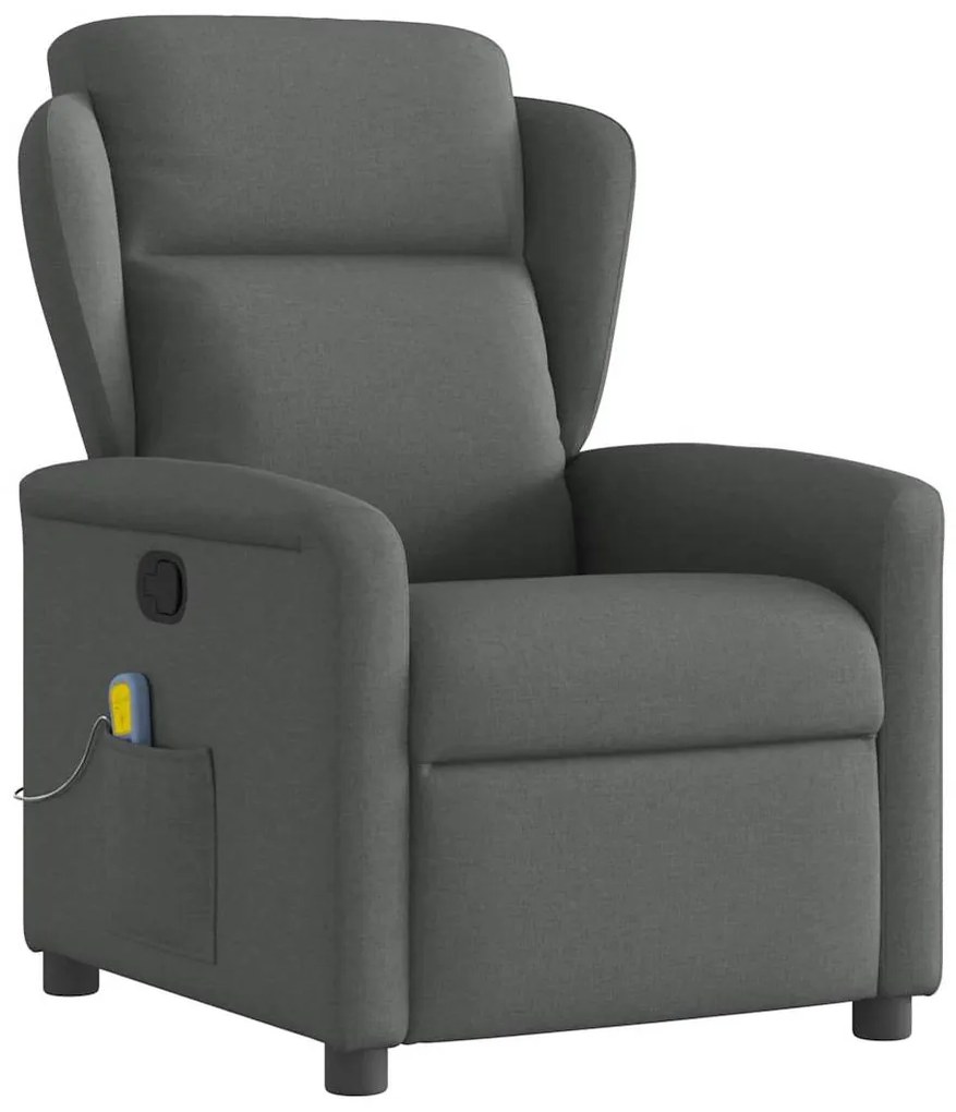 4015587 vidaXL Масажен фотьойл с регулируема облегалка, тъмносив, плат