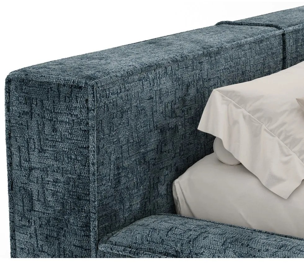 Сиво-синьо двойно легло 180x200 cm тапицирано с място за съхранение с включена подматрачна рамка Voliera – Maison de Rêve