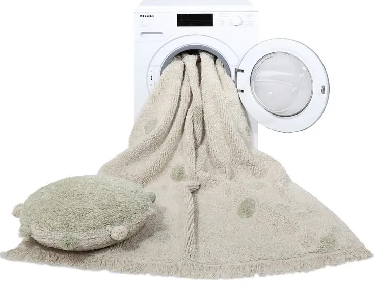 Ръчно изработен памучен детски килим подходящ за пране в цвят каки и кремаво 120x160 cm Hippy Dots Olive – Lorena Canals