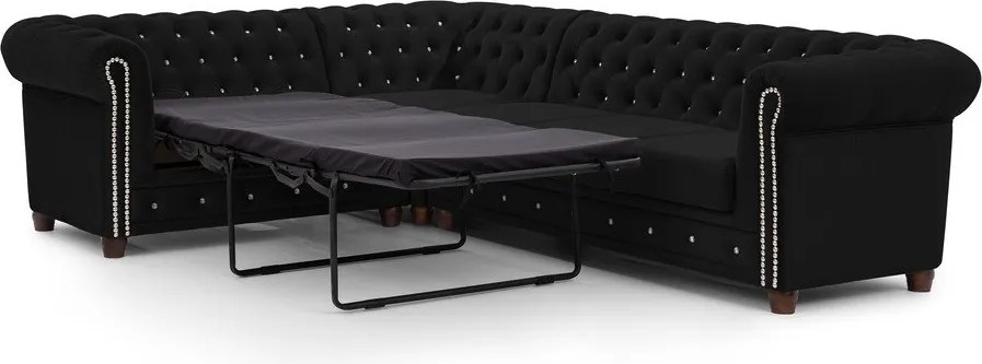 Черен кадифен разтегателен ъглов диван (ляв ъгъл L форма) York Blik – Ropez