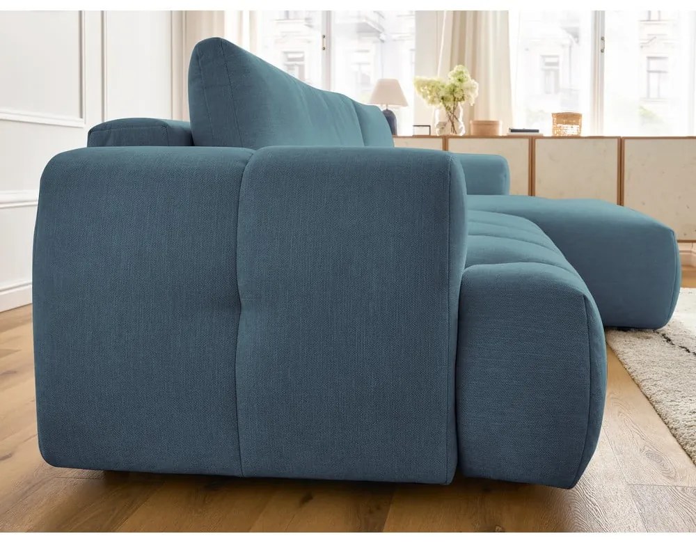 Син сгъваем/с място за съхранение ъглов диван (десен ъгъл) Fuji – Bobochic Paris