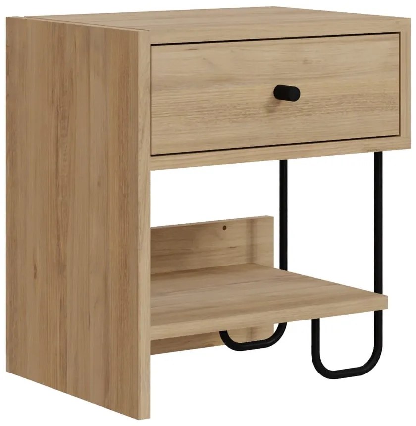 Нощно шкафче в дъбов декор с рафтове в естествен цвят Saturne - Marckeric