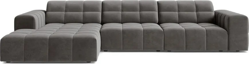 Сив кадифен ъглов диван (ляв ъгъл/с лежанка) Chicago – Cosmopolitan Design
