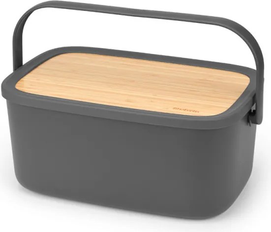 Кутия за хляб Brabantia Nic 1003255, 39.5 см, Бамбуков капак, Дръжка за носене, Тъмносив