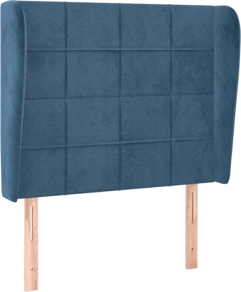 3117990 vidaXL Горна табла за легло с уши, тъмносиня, 83x23x118/128 см, кадифе