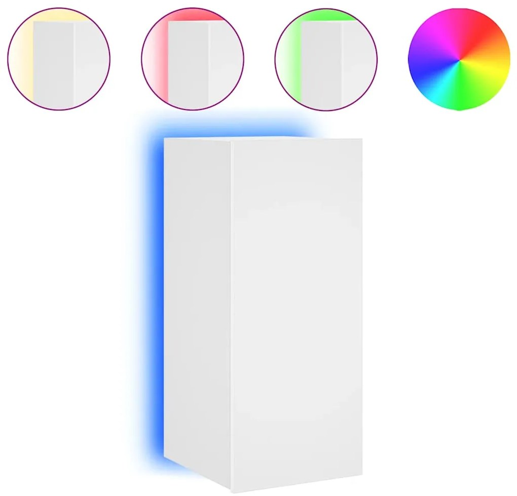 837232 vidaXL Стенен ТВ шкаф с LED осветление, бял, 30,5x35x70 см