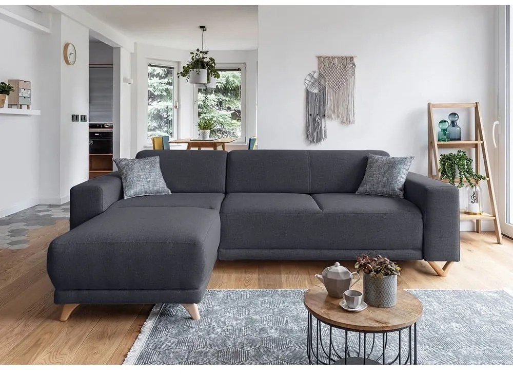 Антрацитен разтегателен/с място за съхранение ъглов диван Classy Sophie – Miuform