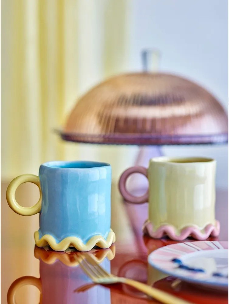 Светложълти/светлосини керамични чаши в комплект 2 бр. 350 ml Polly – Bloomingville