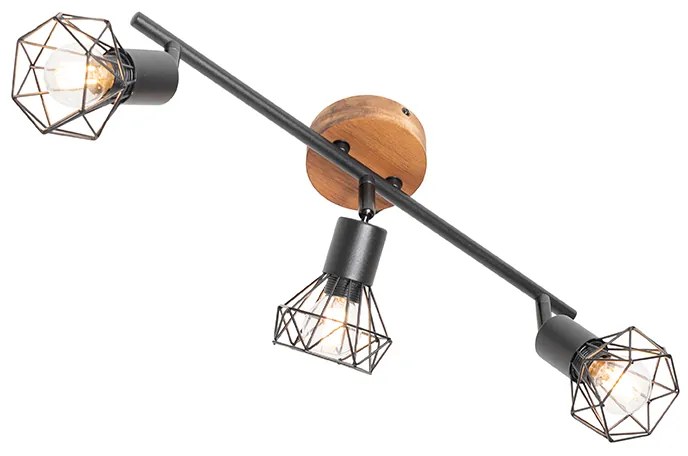 Прожектор черен с дърво, въртящ се и наклоняващ се 3-светлина - Mosh