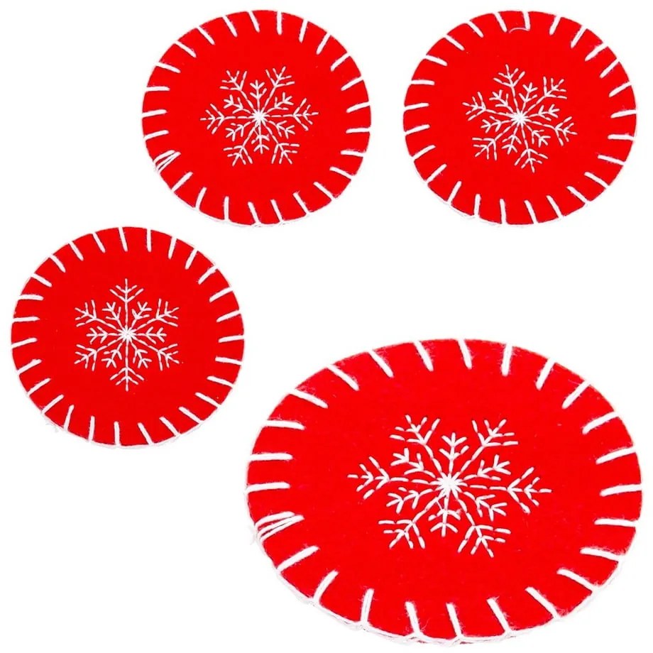 Червени подложки с коледен мотив в комплект от 4 - Casa Selección