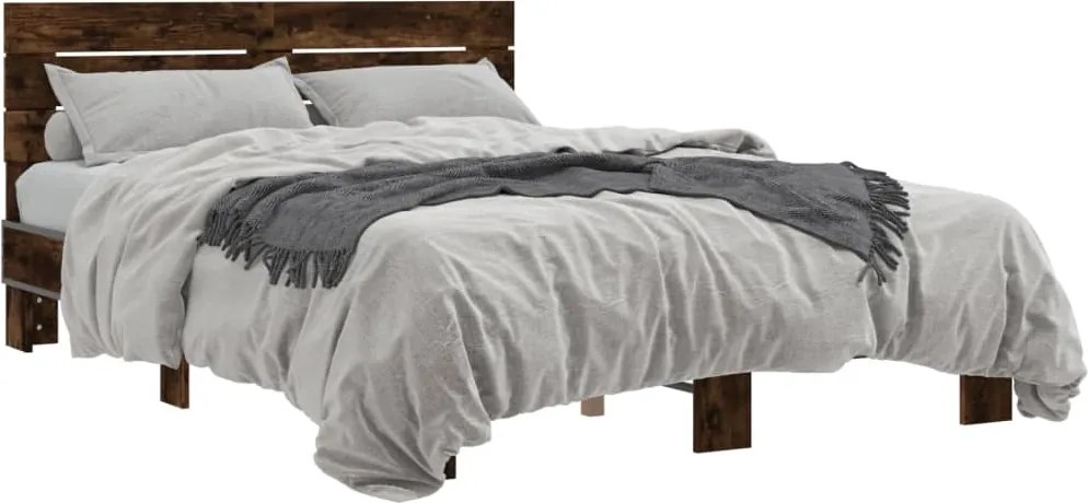 3280164 vidaXL Рамка за легло, опушен дъб, 135x190 см, инженерно дърво и метал