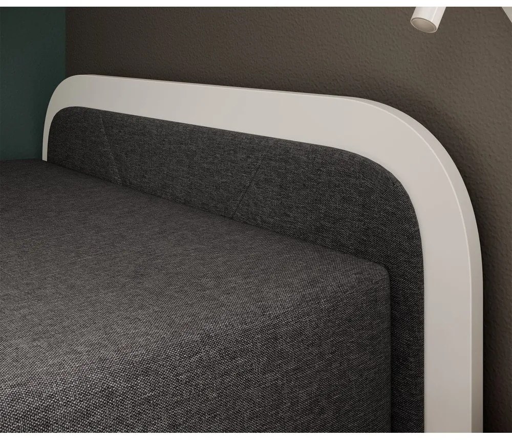Бяло тъмносиво единично тапицирано легло ПДЧ с място за съхранение с включен матрак 80x190 cm Parys – ELTAP