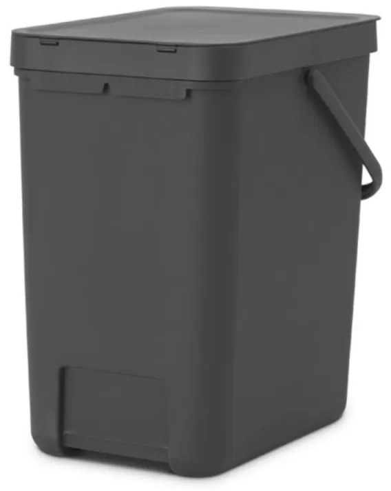 Кош за разделно събиране на боклук Brabantia Sort&Go 1003237, 25 л, Дръжка, Възможност за стенен монтаж, Тъмносив
