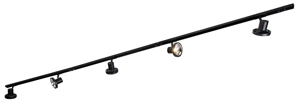 Модерна релсова система за осветление с 5 черни прожектора 1-фазов 300 см - Iconic Jeany