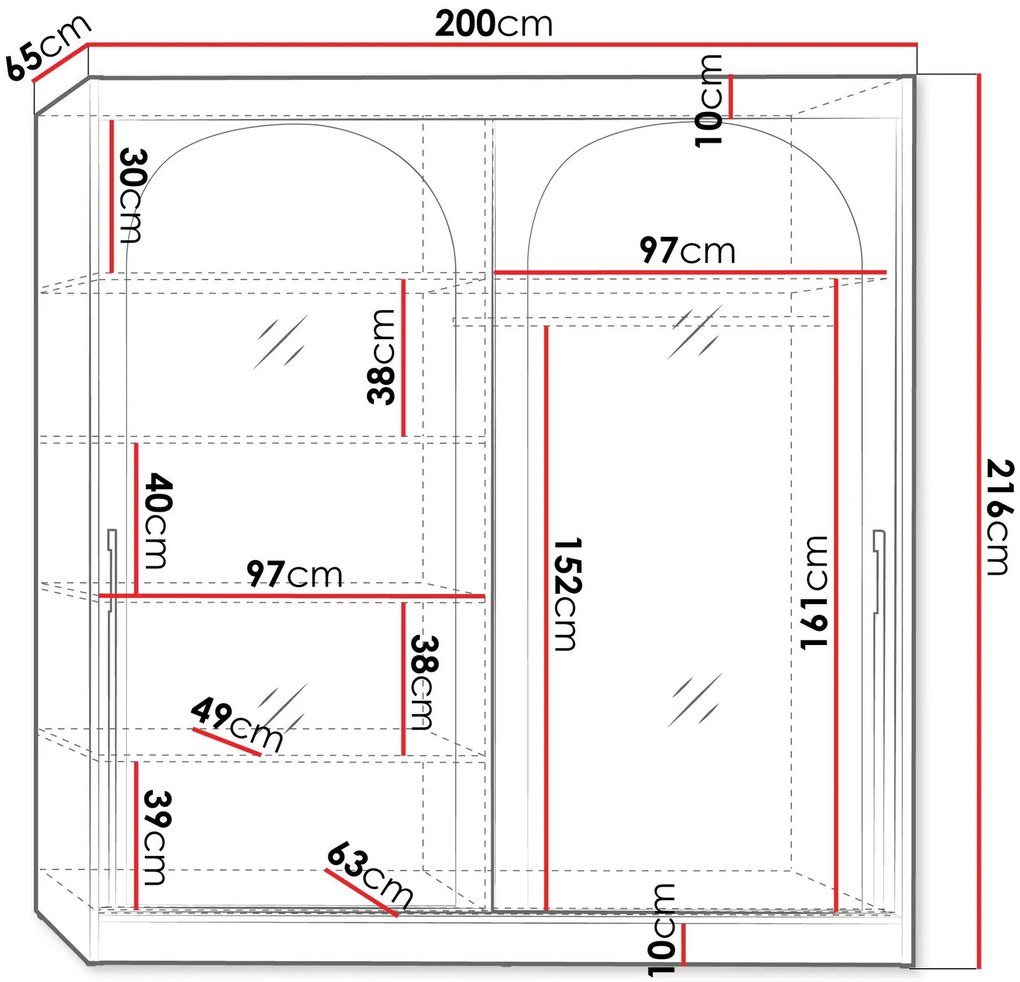 Гардероб Модин плъзгащ-черен-дължина: 200 см
