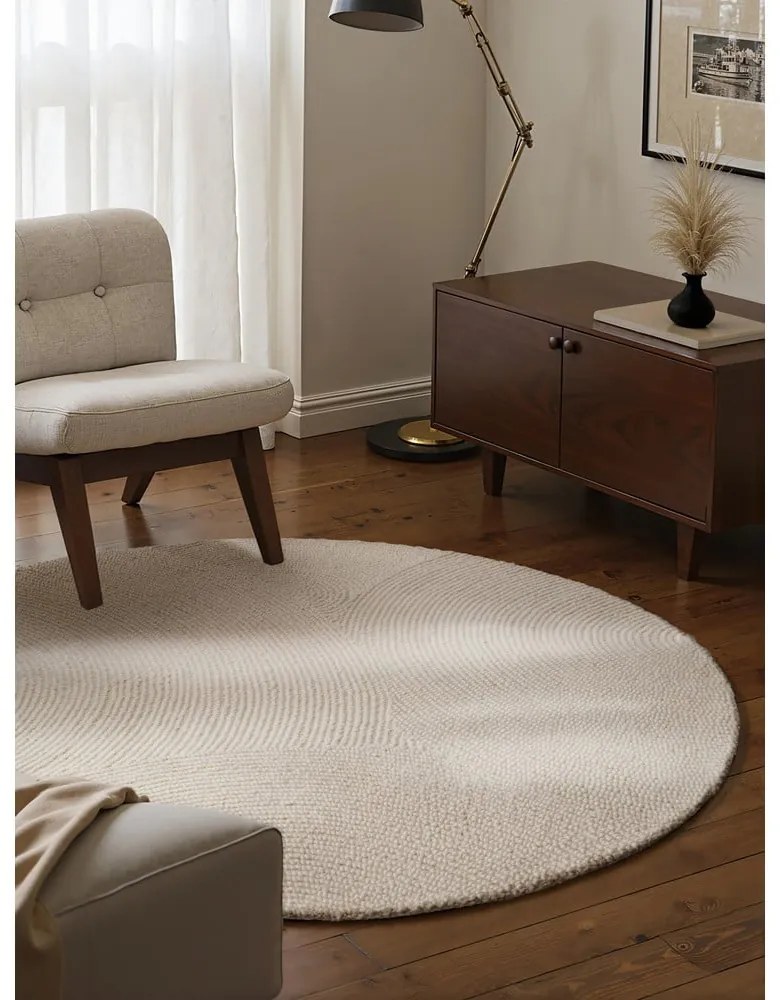 Ръчно изработен вълнен кръгъл килим в светло естествен цвят ø 150 cm Eleni Natural White – Hanse Home