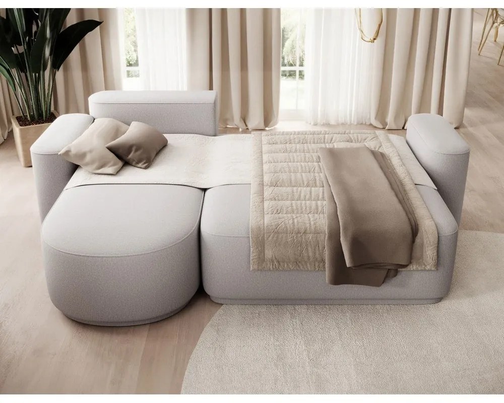 Светлосив шенилов разтегателен ъглов диван с място за съхранение (ляв ъгъл) Aurumm – ELTAP