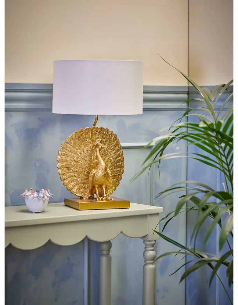 Настолна лампа в златист цвят с текстилен абажур (височина 58,5 cm) Peacock – Bloomingville