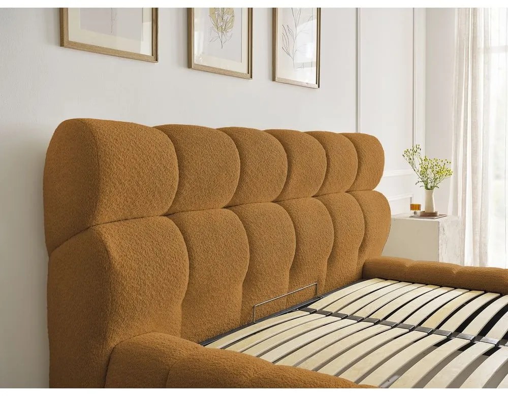 Двойно тапицирано легло с място за съхранение с включена подматрачна рамка в цвят горчица 160x200 cm Mont Blanc – Bobochic Paris