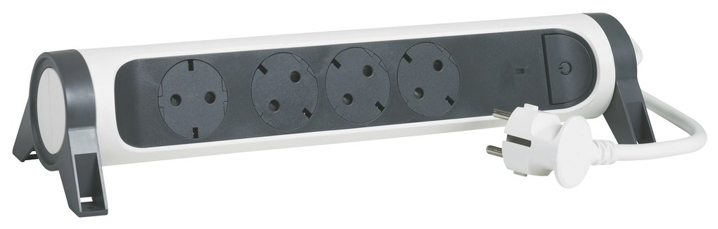 Legrand 694525  Разклонител PRE, шуко, 4X2P+E,с индикация за мощността и защита,1,5м. кабел,бяло/сиво - 694525