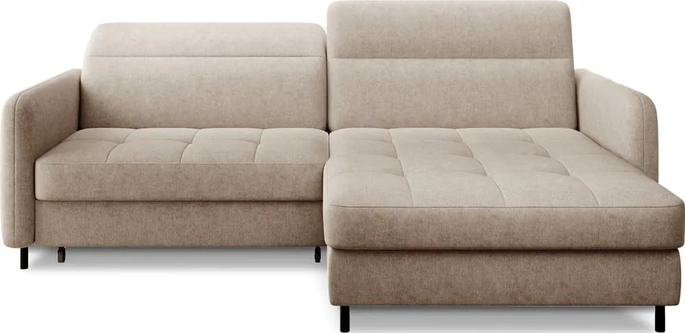 Бежов шенилов разтегателен ъглов диван с място за съхранение (десен ъгъл) Gomsi – ELTAP