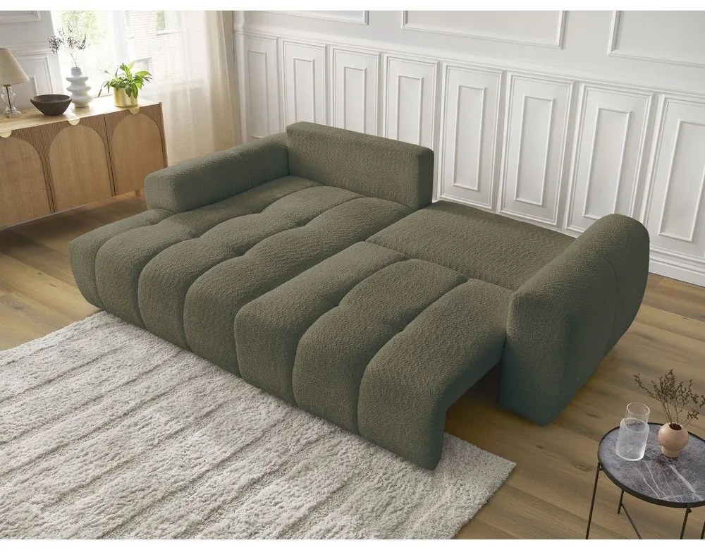 Сгъваем ъглов диван с място за съхранение от букле в цвят каки (ляв ъгъл) Roxelane – Bobochic Paris