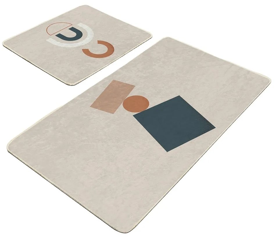 Бежови кадифени постелки за баня в комплект от 2 бр. 60x100 cm Geometry Shapes – Mila Home