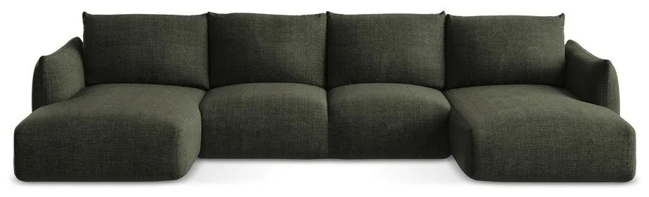 Зелен сгъваем ъглов диван (U форма) Leila – Makamii