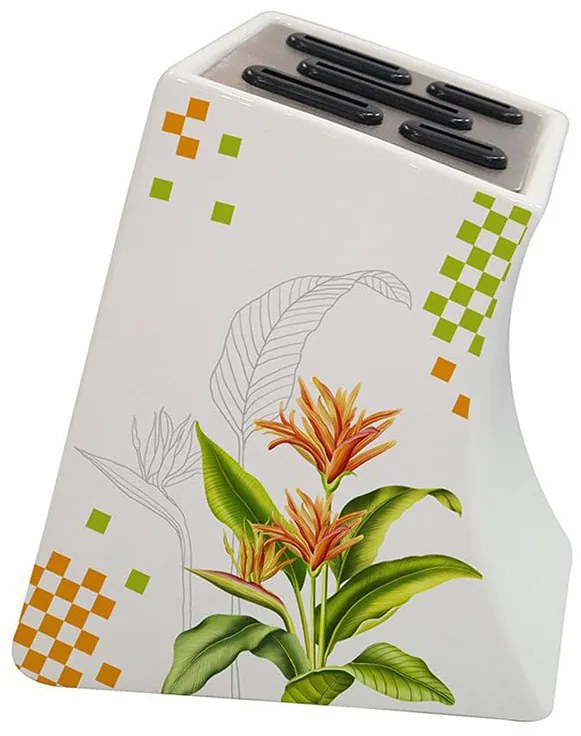 Поставка за 5 ножа ZEPHYR ZP 1645 C, Керамичен корпус, 7/12/20 см. острие, Бял с декорация