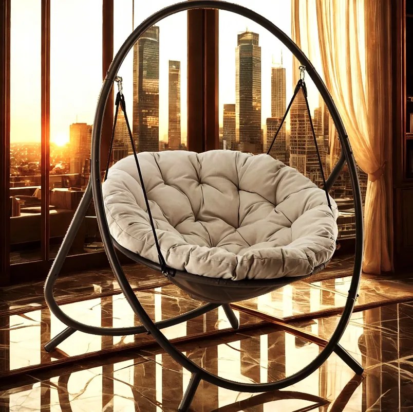 Луксозен висящ фотьойл PATIO с възглавница Сиви възглавници