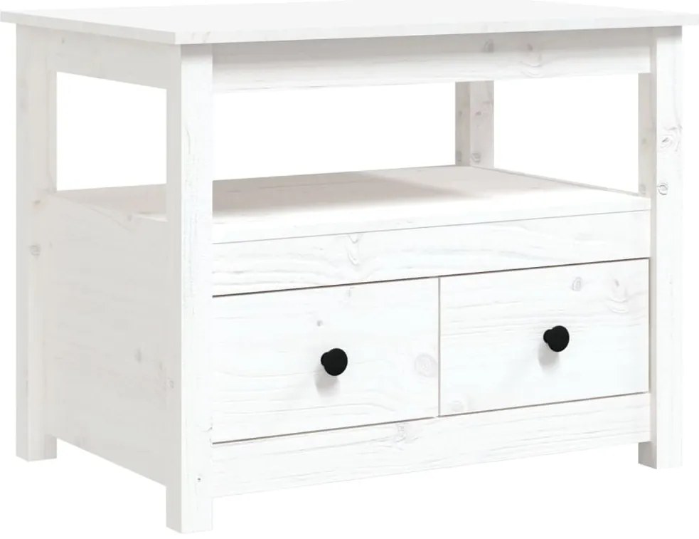 820937 vidaXL Кафе маса, бяла, 71x49x55 см, борово дърво масив