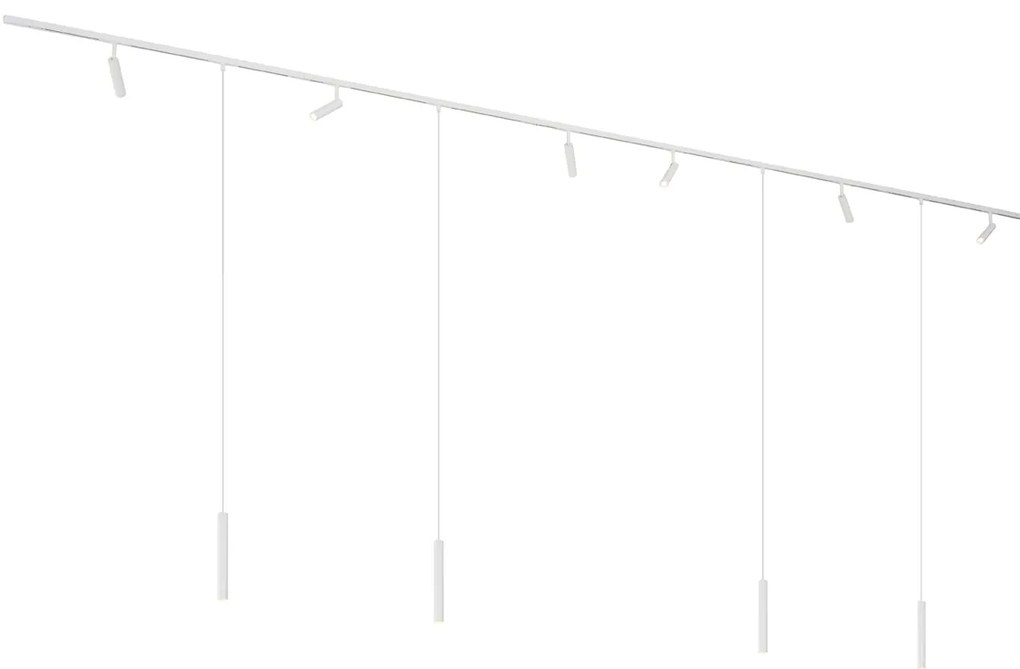 Модерна релсова система за осветление с 6 прожектора и 4 висящи лампи, бяла, 1-фазна - Slimline Uzzy Keno
