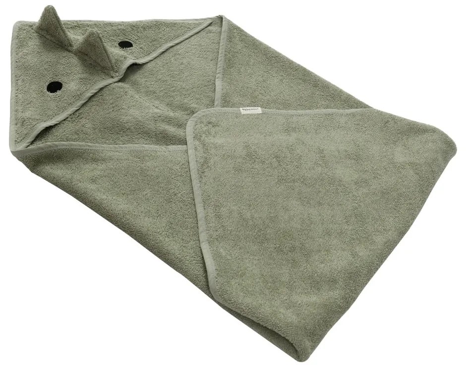 Зелена памучна детска хавлия с качулка 75x75 cm Dinosaur – Kindsgut