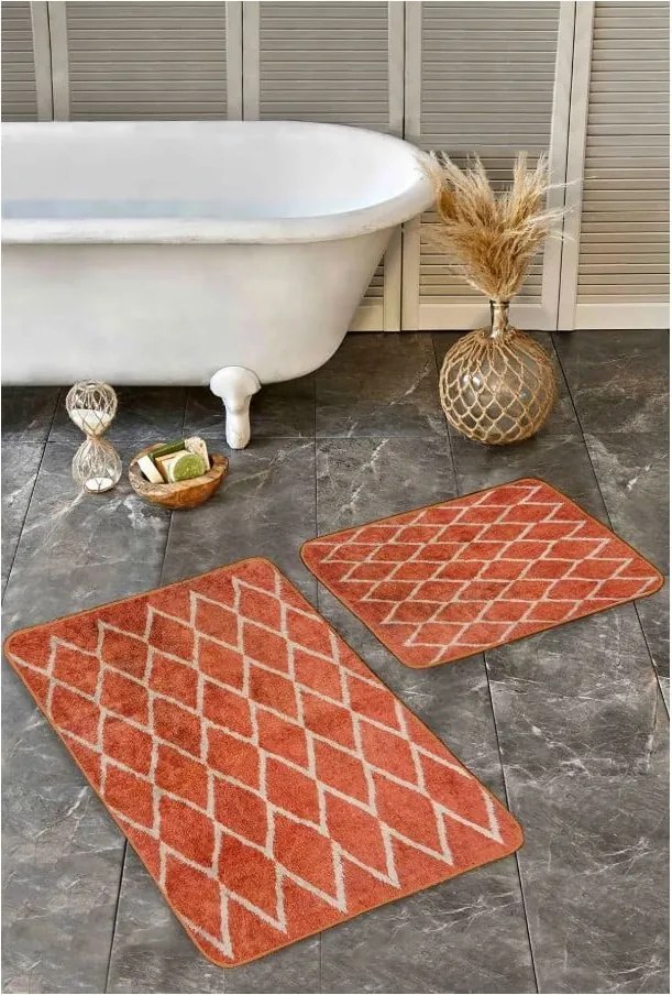 Теракотени кадифени килими за баня в комплект от 2 бр. 60x100 cm – Mila Home