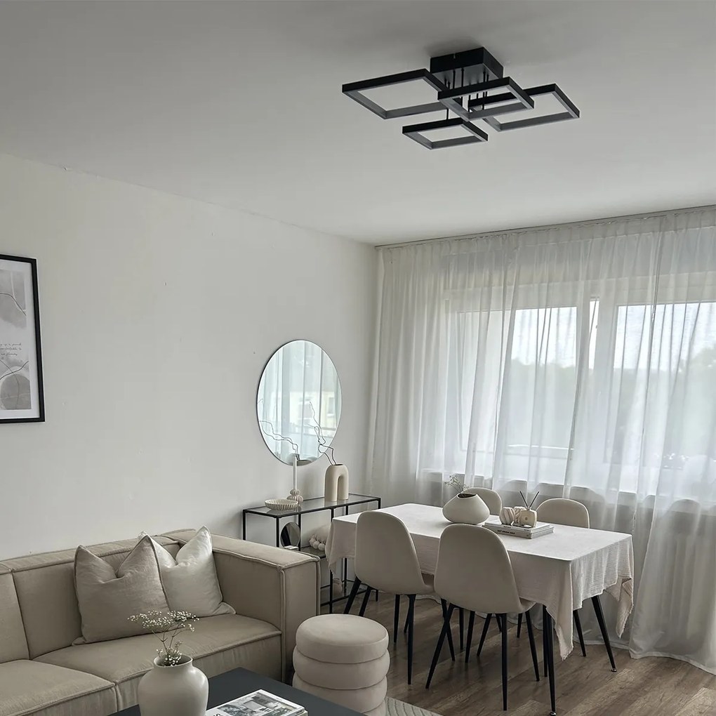 Таванна лампа черна с LED 3-степенна димируема 4-светлина - Lejo