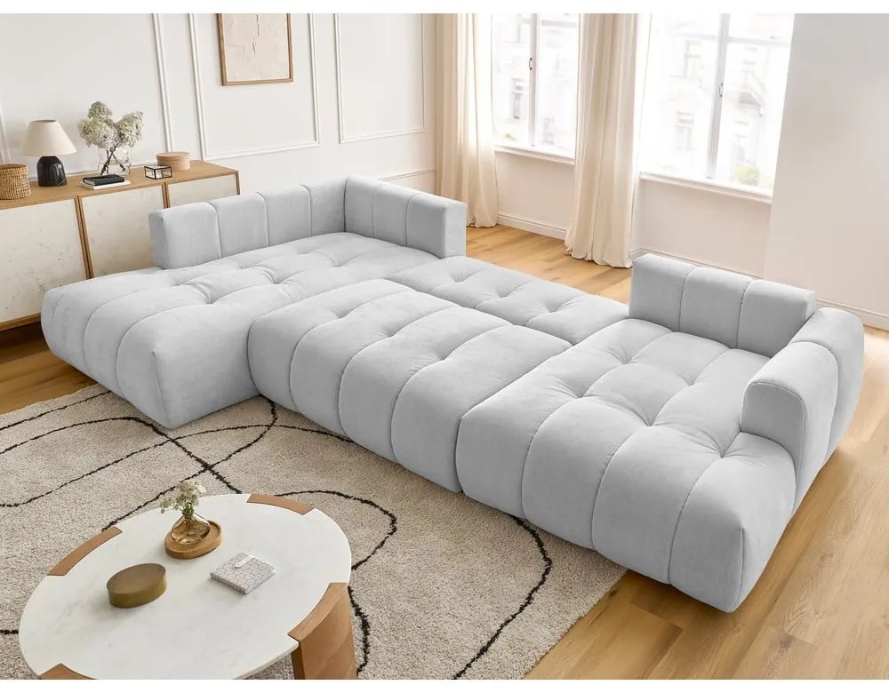Светлосив сгъваем/с място за съхранение ъглов диван (ляв ъгъл/U форма) Fuji – Bobochic Paris