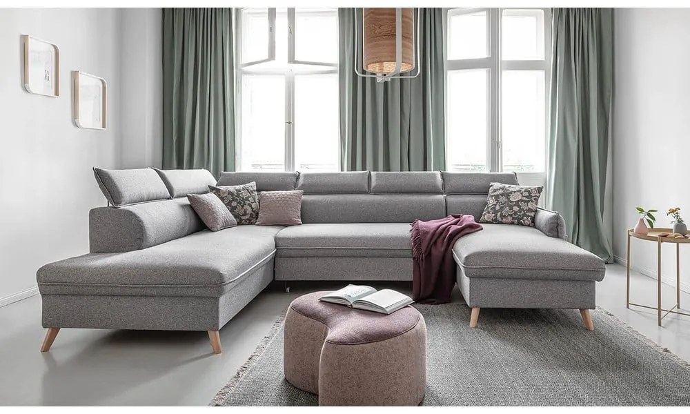 Светлосив U-образен разтегателен диван, ляв ъгъл Sweet Harmony - Miuform