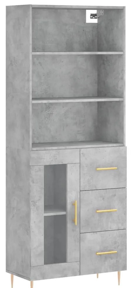 3189497 vidaXL Висок шкаф, бетонно сив, 69,5x34x180 см, инженерно дърво