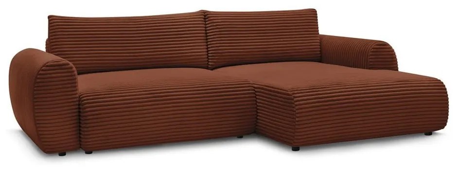 Разтегателен ъглов диван от рипсено кадифе в тухлен цвят (десен ъгъл) Lucien – Bobochic Paris