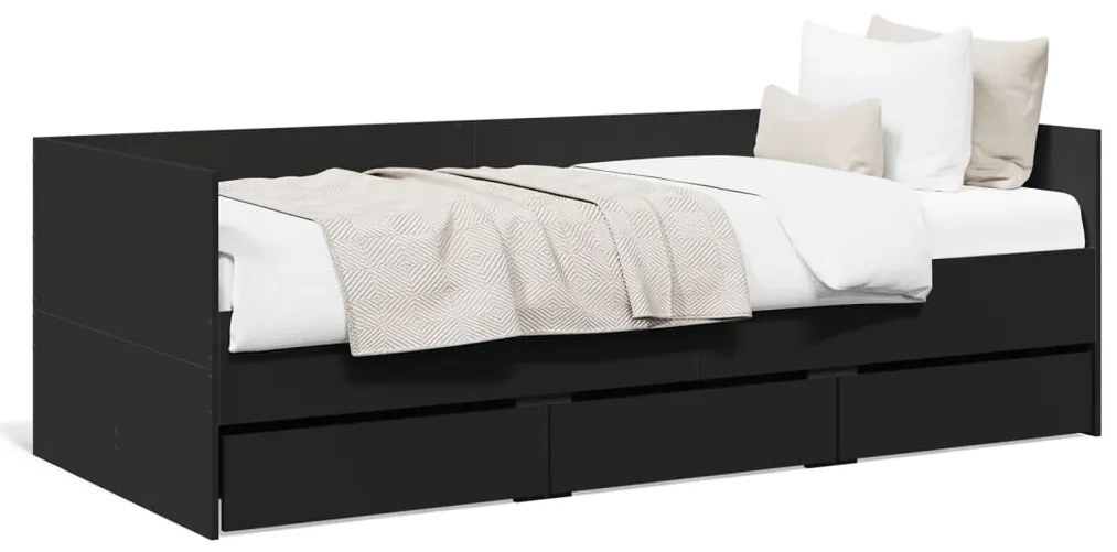 3280819 vidaXL Дневно легло с чекмеджета, без матрак, черно, 90x200 см