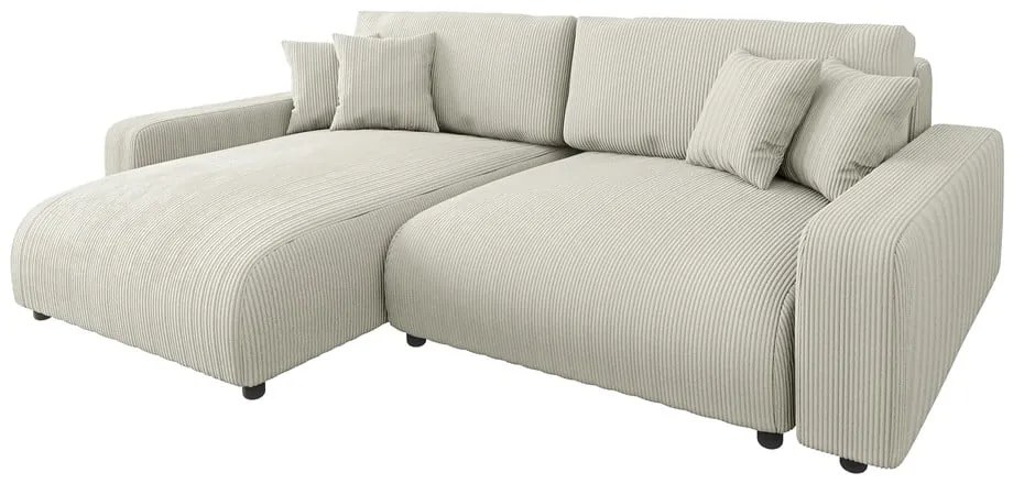 Кремав разтегателен ъглов диван от рипсено кадифе (променлив) Sara – Ropez