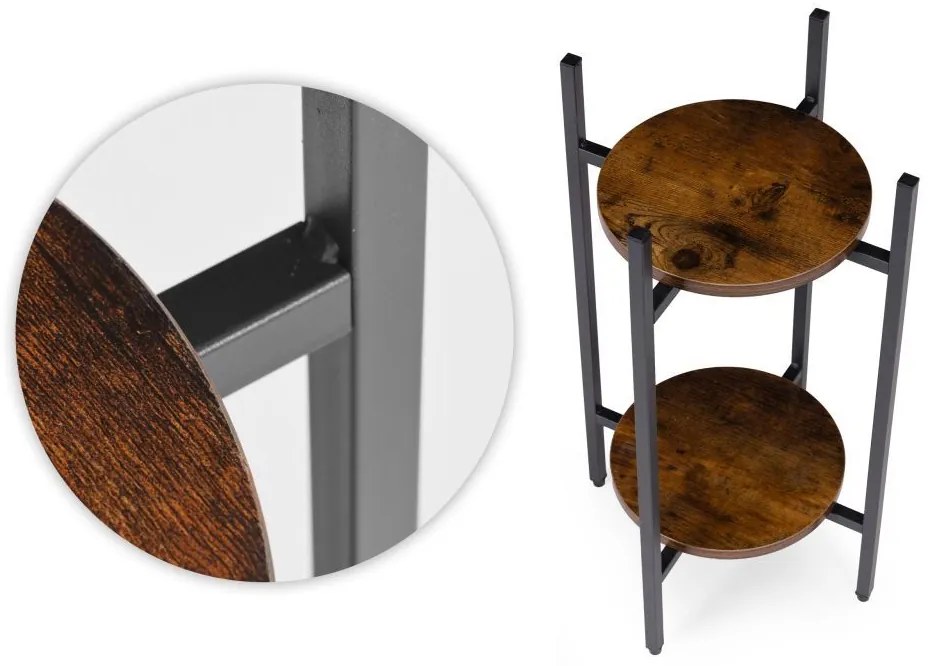 Стойка за цветя в таванско помещение - 2-етажен рафт с кръгли дървени рафтове