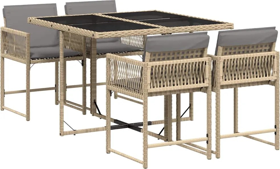 3211440 vidaXL Градински комплект с възглавници 5 части бежов микс полиратан