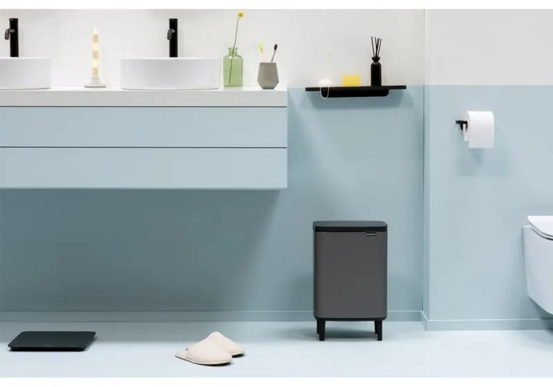 Кош за боклук Brabantia Bo Small Hi 1006648, 12 л, Плавно и безшумно отваряне, Противоплъзгаща основа, Сив