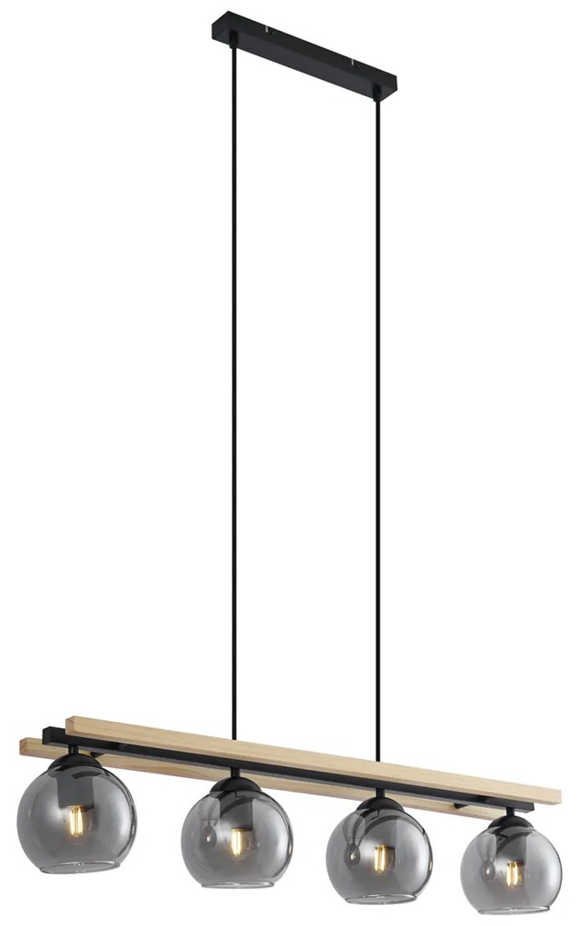 Интелигентна висяща лампа черна с дърво и димно стъкло 4 светлини вкл. WiFi A60 - Aleks