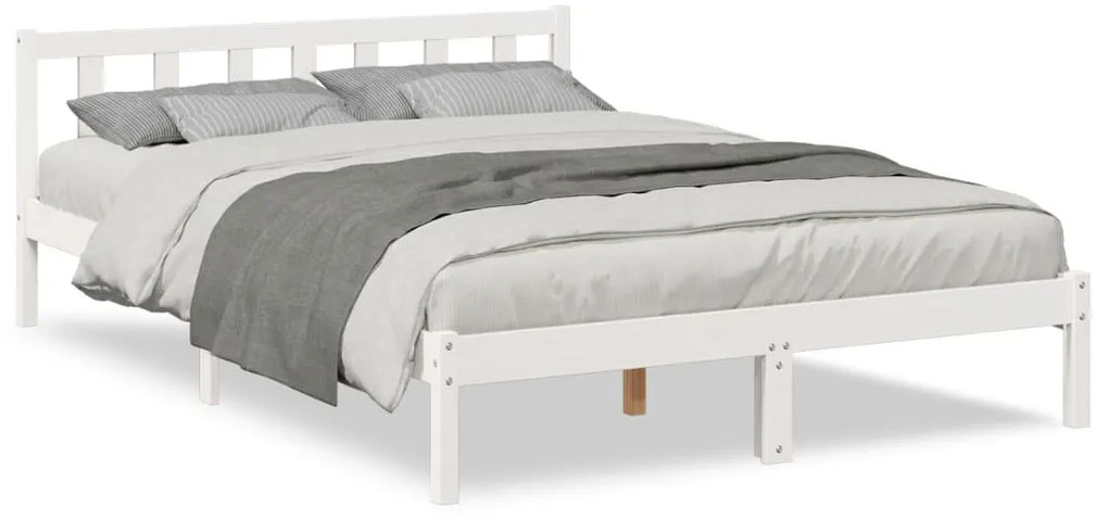 852451 vidaXL Рамка за легло без матрак, бял, 160x220 см, борово дърво масив
