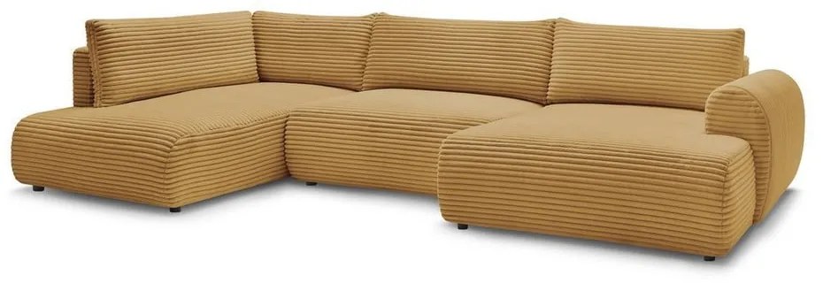 Сгъваем/с място за съхранение ъглов диван от рипсено кадифе в цвят горчица (ляв ъгъл/U форма) Lucien – Bobochic Paris